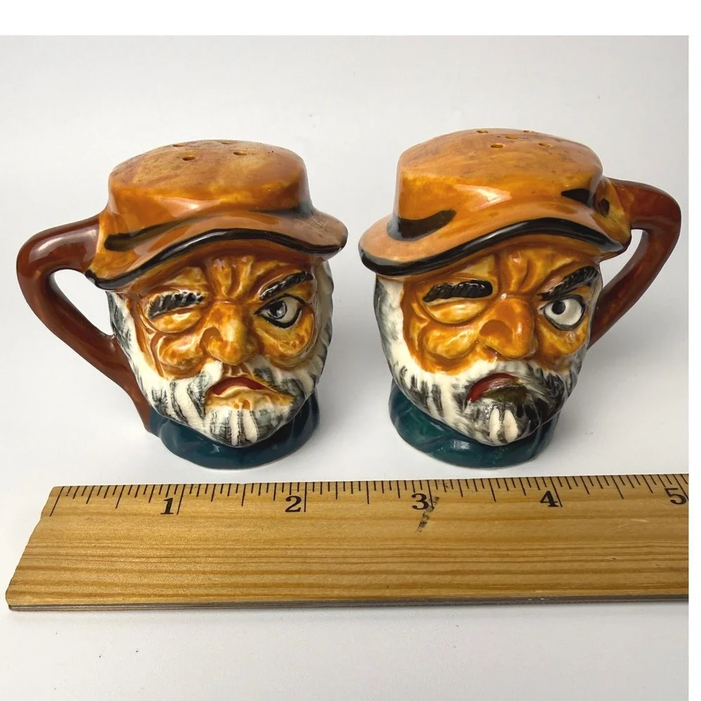 Salt & Pepper Shakers Winking Bearded Fisherman Sea Captain Vintage 50s Toby Jug